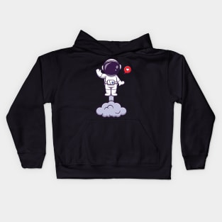 Astronaut Launching On Space And Waving Hand Cartoon Kids Hoodie